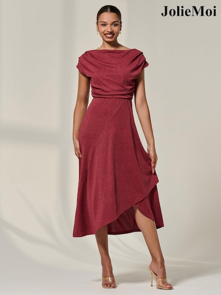 Jolie Moi Red Asymmmetric Draped Midi Dress (H98345) | €90