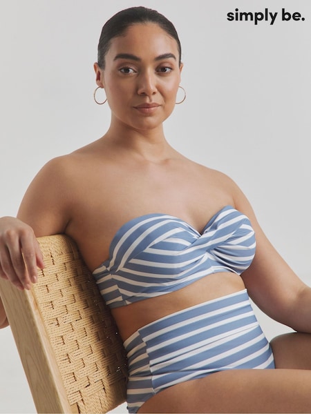 Simply Be Blue Magisculpt Twist Front Bandeau Underwired Bikini Top With Detachable Straps (H98377) | €40