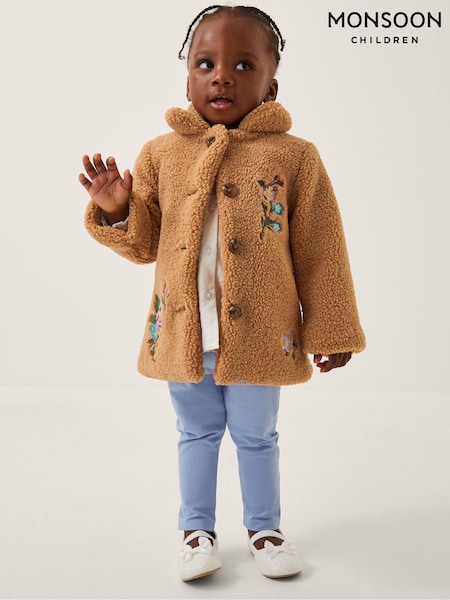 Monsoon Brown Baby Embroidered Floral Borg Coat (H98478) | AED320 - AED348