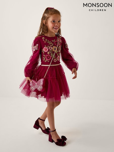 Monsoon Red Floral Embroidered Butterfly Disco Dress (H98483) | €50 - €57