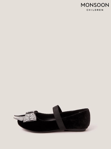 Monsoon Black Jewel Bow Velvet Ballet Flats (H98504) | €34 - €40