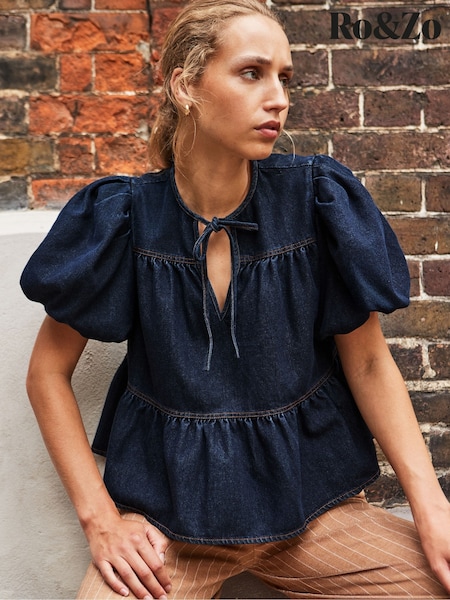 Ro&Zo Blue Denim Puff Sleeve Top (H98521) | €91