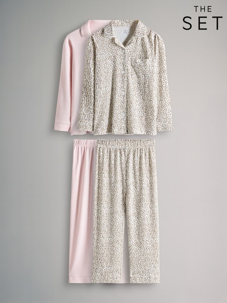 The Set Pink/Cream 2 Pack Long Sleeve Viscose Jersey Pyjamas (H98609) | AED116 - AED146