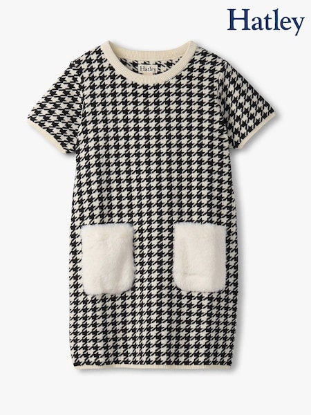 Hatley Houndstooth Sweater Black Dress with Faux Fur Pockets (H98654) | AED198