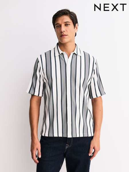 Sage Green/ Ecru Textured Stripe Jersey Shirt (H98860) | AED153