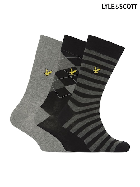 Lyle & Scott Grey Flanders Socks Gift Box 3 Pack (H99263) | €21