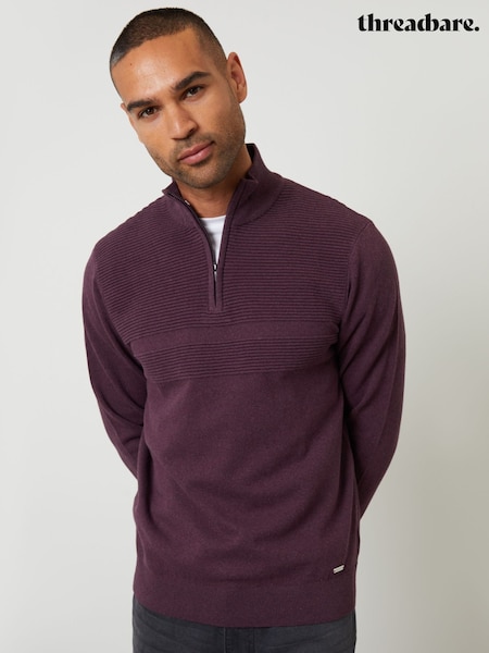 Threadbare Red Rib Detail Knitted Quarter Zip Jumper (H99415) | R$ 280