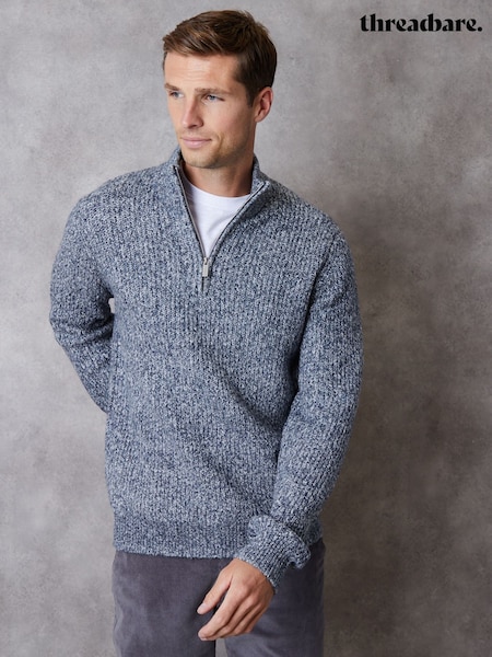Threadbare Blue Knitted Quarter Zip Jumper (H99430) | €40