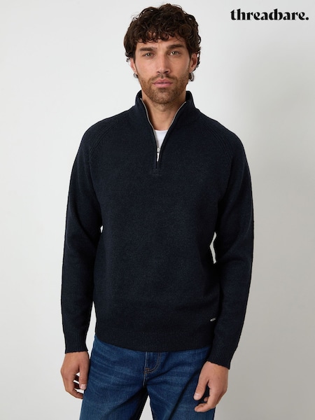 Threadbare Navy Raglan Rib Quarter Zip Knitted Jumper (H99442) | AED186