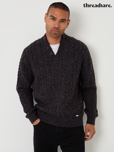 Threadbare Black Mock T-Shirt Funnel Neck Cable Knit Jumper (H99450) | R$ 325
