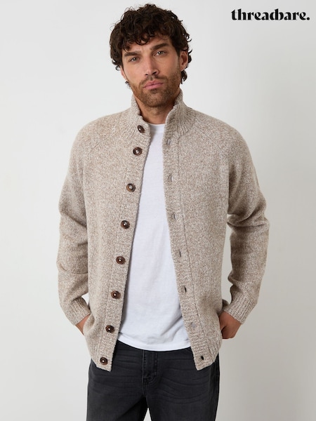 Threadbare Brown Funnel Neck Button Up Knitted Cardigan (H99452) | AED212