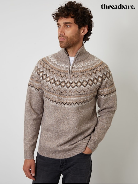 Marrón - Threadbare Fairisle Quarter Zip Knitted Jumper (H99475) | 44 €