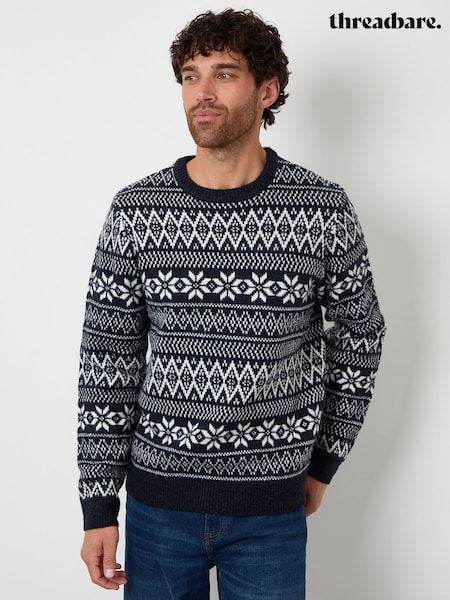 Threadbare Blue Christmas Fairisle Crew Neck Jumper (H99477) | 154 QAR