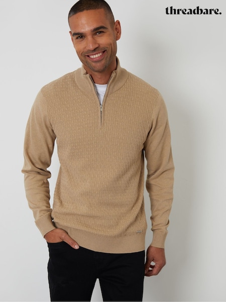Threadbare Brown Mini Cable Knit Quarter Zip Jumper (H99478) | R$ 280