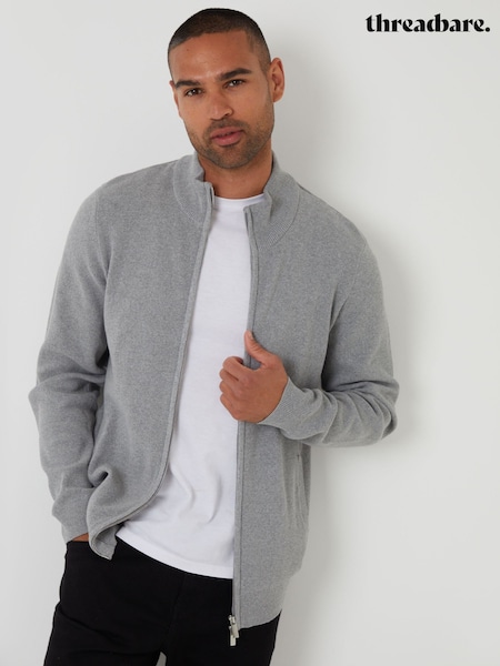 Gri - Threadbare Knitted Zip Up Funnel Neck Cardigan (H99480) | 209 LEI