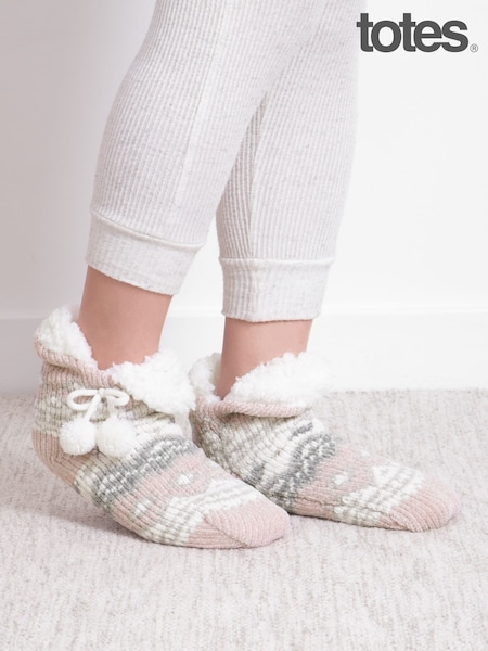 Totes Pink Toasties Ladies Chenille Crop Knitted Slipper Socks (H99516) | €21