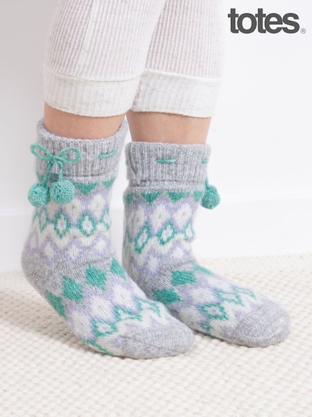 Totes Blue Toasties Ladies Fairisle Chenille Slipper Socks (H99519) | €24