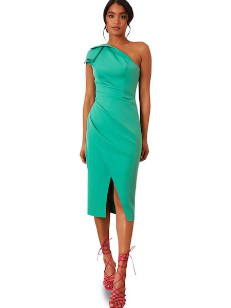Chi Chi London Lime Green One Shoulder Wrap Detail Midi Dress (K00035) | €28