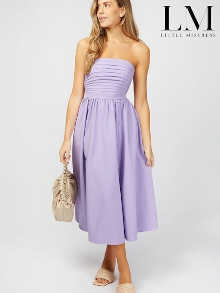 Little Mistress Lilac Rosamund Bandeau Pleated Midi Dress (K00277) | €28.50