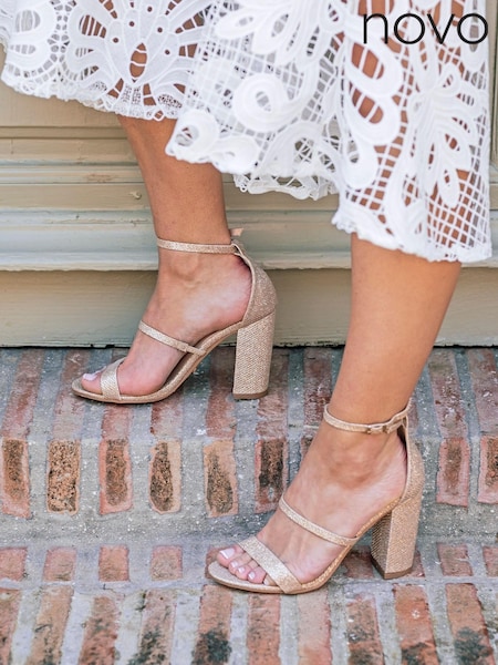 Novo Gold Regular Fit Penguin Double Strap Gliiter Heeled Sandal (K00520) | €25