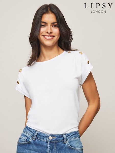 Valkoinen - Lipsy Round Neck T-shirt (K04741) | €31