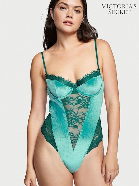 Victoria's Secret Shaded Spruce Green Wicked Unlined Velvet Balcony Bodysuit (K04940) | €33