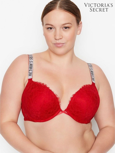 Victoria's Secret Lipstick Red Add 2 Cups Push Up Lace Shine Strap Bombshell Bra (K06494) | €68