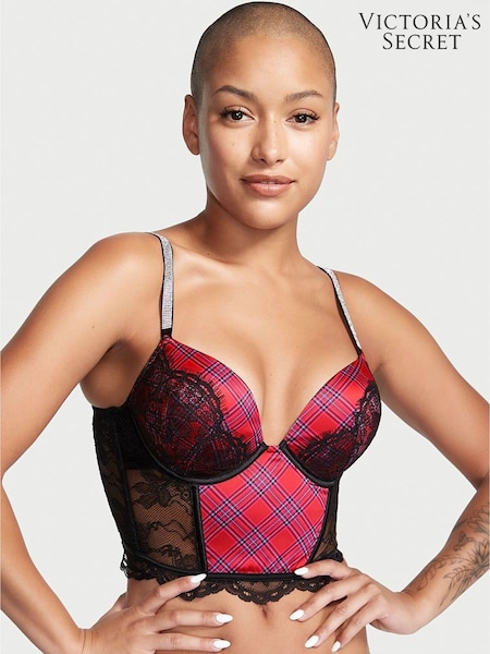 Victoria's Secret Lipstick Red Plaid Bombshell Add 2 Cups Push Up Corset Bra Top (K06527) | €17