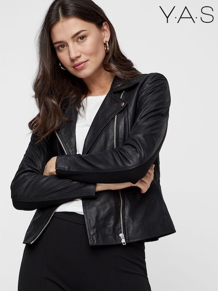 Y.A.S Black Real Leather Biker Jacket (K07971) | €7