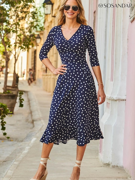 Albastru - Rochie midi Sosandar Imprimeuri Jerseu (K08500) | 258 LEI