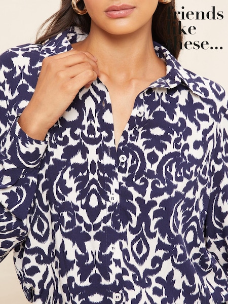 Friends Like These Navy Ikat Printed Long Sleeve Shirt (K08630) | €25