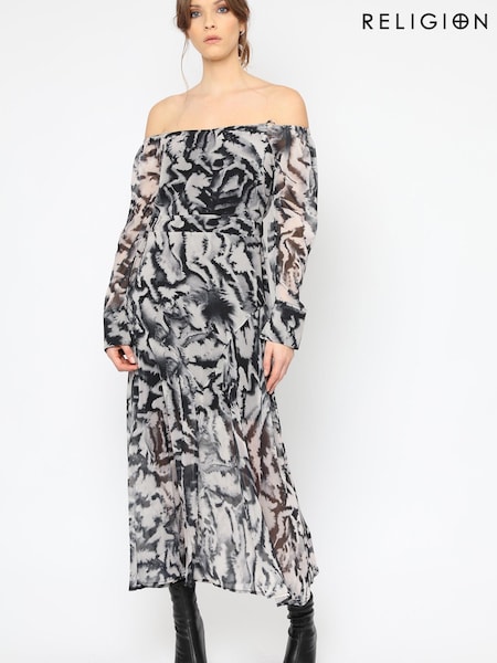 Religion Black/White Off The Shoulder Prosper Dress (K08684) | €37