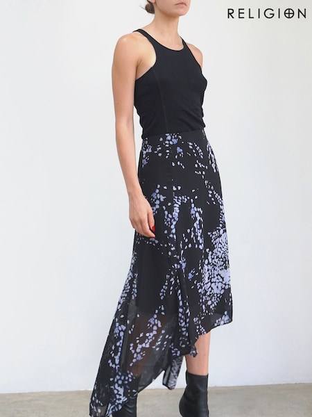 Religion Blue High Low Midi Skirt Abstract Animal Prints (K08704) | €20