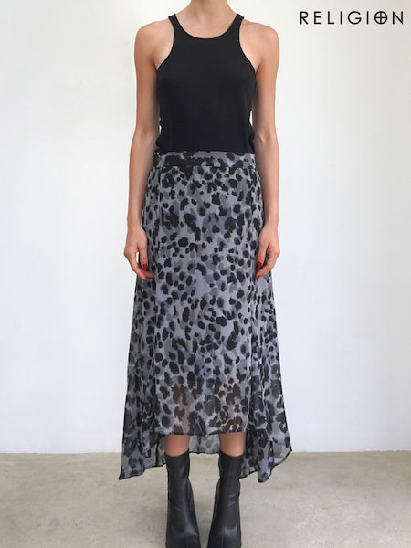 Religion Yellow High Low Midi Skirt Abstract Animal Prints (K08743) | €40