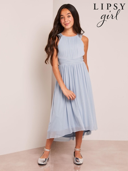 Lipsy Dusky Blue Embellished Strap Midi Occasion Dress (K09378) | €38.50 - €45