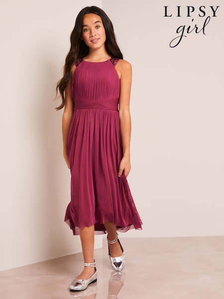 Lipsy Burgundy Red Embellished Strap Midi Occasion Dress (K09379) | 172 QAR - 200 QAR