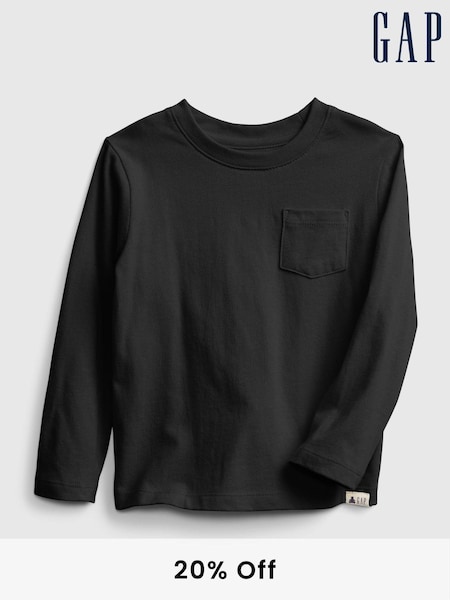 Gap Black Long Sleeve Crew Neck Pocket T-Shirt (12mths-5yrs) (K12816) | €14