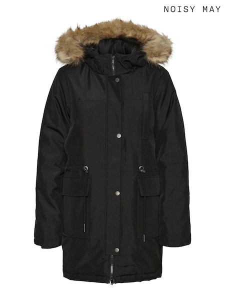 NOISY MAY Black Faux Fur Hooded Parka Coat (K13908) | €25