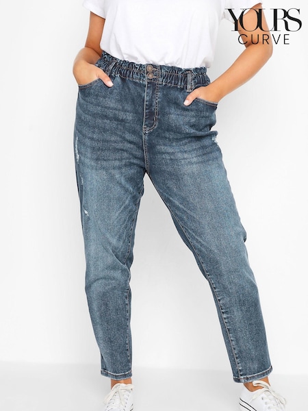 Yours Curve Blue Elasticated Mom Jean (K14050) | €18