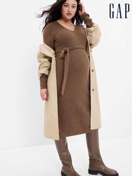 Gap Brown Maternity Belted Midi Jumper Dress (K15192) | €31