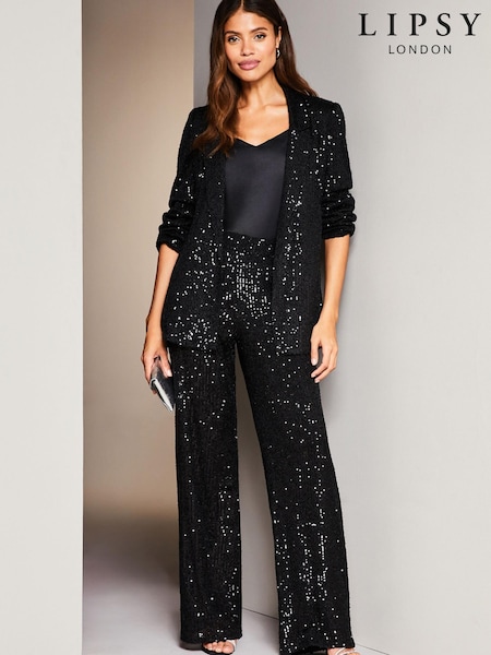 Lipsy Black Sequin Relaxed Longline Tailored Blazer (K16303) | €41
