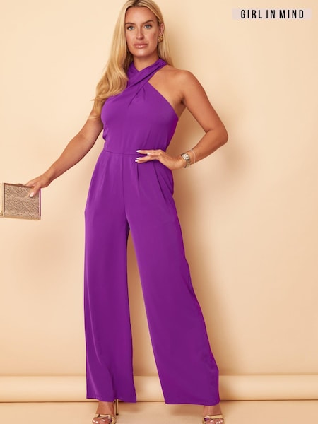 Girl In Mind Purple Halterneck Wide Leg Jumpsuit (K17587) | €22