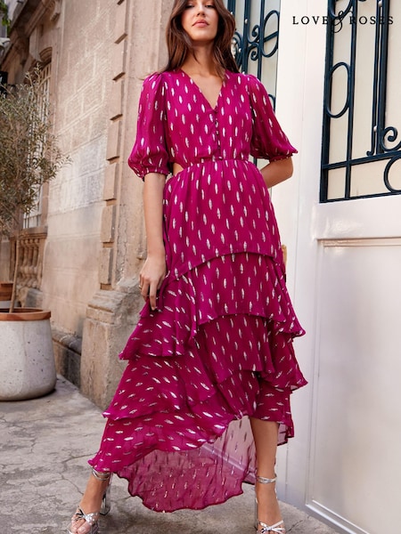 Love & Roses Pink Metallic Ruffle Maxi Dress (K18382) | €34