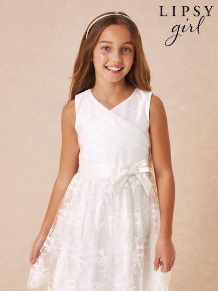 Lipsy White Embroidered Skirt Occasion Dress (K18708) | €7