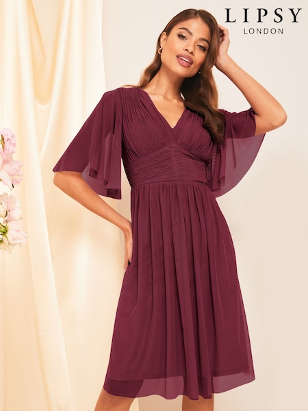Lipsy Red Empire Short Sleeve Bridesmaid Midi Dress (K19356) | €29
