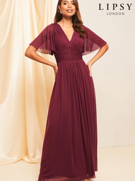 Lipsy Red Empire Short Sleeve Bridesmaid Maxi Dress (K19363) | €38