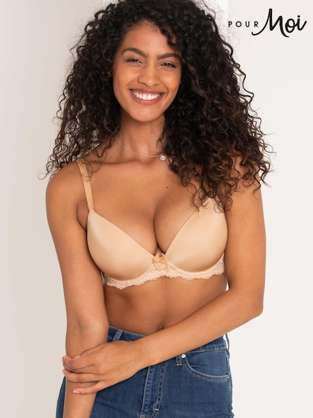 Pour Moi Neutral Padded Flora Plunge Push Up T Shirt Bra (K19378) | €13