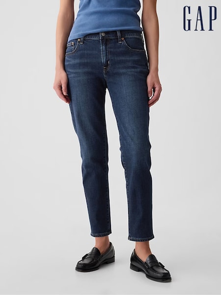 Gap Dark Wash Blue Mid Rise Slim Fit Ankle Length Girlfriend Jeans (K19727) | €79