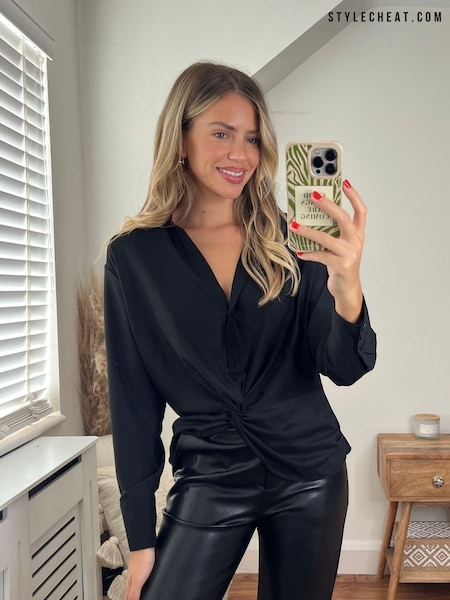 Черный - Style Cheat Twist Hem Shirt (K21076) | €24