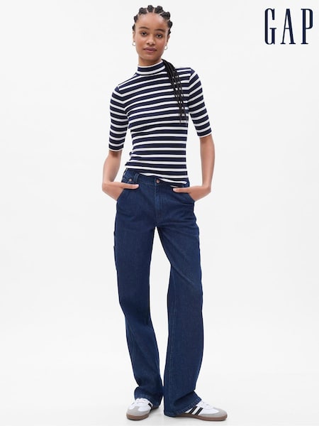 Gap Navy/Blue Ribbed Stripe Short Sleeve Mock Neck T-Shirt (K21119) | €10.50